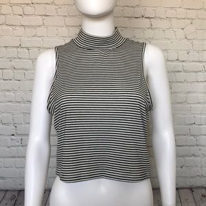 Black and White Striped Semi Crop Tank